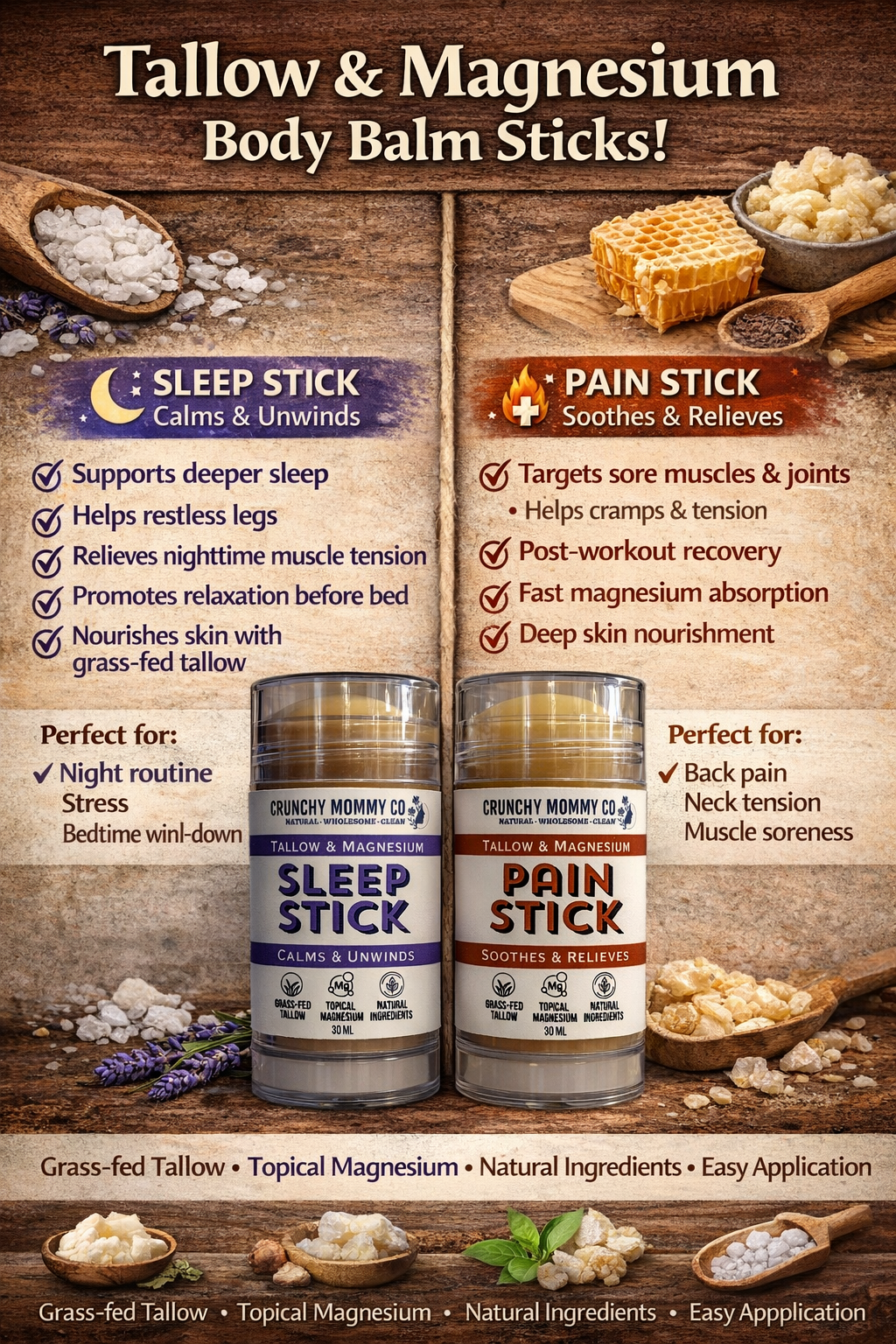 The Sleep Stick - Magnesium and Tallow Body Bars